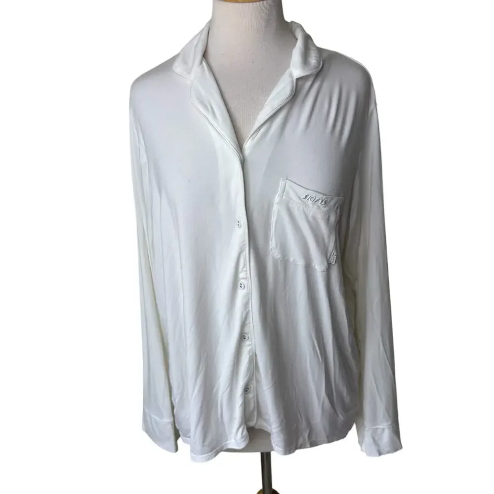 SKIMS Long Sleeve Sleep Shirt in Snow Size Large